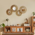 Set Of 4 Wall Hanging Baskets With Mirrors Woven Wicker Boho Rustic Natural Jute