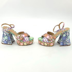 Gb Ulti-mate Floral Rhinestone Platform Sandals Size 10 Flowers Retro 70s Hippie