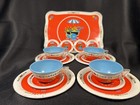 Ohio Art Vintage Flower Cart Toy Tin Litho Tea Set 17 Pc Blue Umbrella Red 1950s
