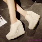 Womens Round Toe Side Zip Ankle Boots High Wedge Heel Platform Casual Shoes Hot