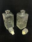 Vintage Mid Century Modern Clear Pressed Glass Liquor Decanter Set Of 2
