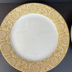 Pier 1 Golden Floral Dinner Plates Vtg Set Of 2 Porcelain 10 5    Gold White Nos