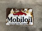 Original Porcelain 1930s Mobiloil Gargoyle Flange Sign Petroliana Mobil Gas Oil
