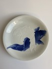 Antique Hirado Blue   White Dish Plate 8 5   d Embossed Fish Mint rare