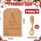 120 Pcs Christmas Gift Tags With String 3  X 2  Christmas Kraft Paper Name Tags