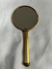 Vintage Vanity Hand Mirror French Lady Portrait Gold Tone Metal Boudoir Dresser 
