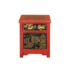 Oriental Distressed Red Black Golden Graphic Side End Table Nightstand Cs7695