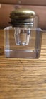 Antique Cut Glass Crystal Cube Inkwell Victorian Brass Hinged Lid