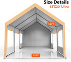 13 x20  Heavy Duty Carport Steel Canopy Tent Garage Shed With Sidewall   Doors