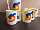 Vintage Am Pro Blue Rainbow Swirl Retro Pitcher 1970 s W  4 Handle Cups Vintage