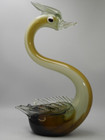 Barbini Murano Style Vtg Italy Blown Glass Swan Bird Figure Amber creme 16 5 