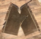 Vintage Brown Leather Western Chaps Fringe Tooled 