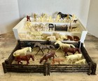 Vintage Plastic Marx Lot Cowboys Fence Farm Animals Horses E6