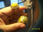 Ring   Necklace Set Vintage Silver Handpainted  Porcelain With Filigree Back