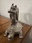 Antique Silver Plated Figural Napkin Ring Cat Standing On Turtle   s Back