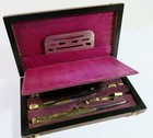 Antique Late 1800s Drafting Set In Refinished Mahogany Veneered Box 