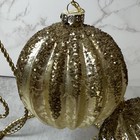 2 Hand Blown Champagne Gold Crackle Ribbed W antique Gold Glitter Ornament 3   