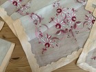 Vintage Set 17 Linen   Organdie Madeira Hd Emb In Plum  Runner Place Mats Naps