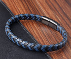 Men Women 8mm Black Blue Braided Leather Wrist Bracelet Magnetic Bangle 6 5-9 