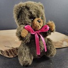 Vintage Russ Luv Pets 7  Grizzly Bear 1979 Plush Stuffed Animal Pink Ribbon