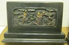 Antique Pair Of Heavy Hand Carved Wooden Bookends With Hand Painted Features    
