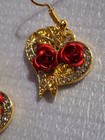 Dainty 3 Piece Jewelry Set women girls hearts W red Roses gold Tone  8852