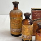 Antique Lysol Glass Bottles Lot - Set Of 4 Amber Medicine Bottles   Vintage Box