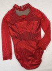 Gk Elite Leotard Gymnastics Swarovski Rhinestone Bling Competition Red Ribbon Cl