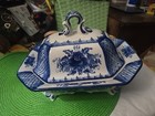 Vtg Gzhel Porcelain Cobalt Blue And White Hand Painted Lidded Vegetable Serving