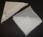 Vintage Set Of 2 Handkerchiefs Embroidered Flowers Pink Purple Blue Green Unused