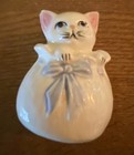 Vintage Japan Porcelain Ceramic Cat Figurine White With Blue Bow Decoration