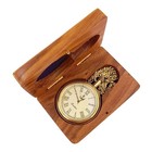 Vintage Nautical Brass Pocket Watch With Wooden Box Antique Gift Collectible