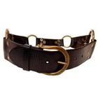Vintage Cabi Wide Black Leather Brass Belt Brown Small Chunky O-ring Statement