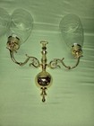 Pair Vintage Brass   Glass Shades Wall Sconces Sconce Double Candle Light