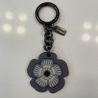 Coach Tea Rose Flower Bag Charm Keychain Signature Canvas Leather Purple Blue 