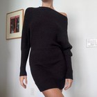 Black Off The Shoulder Sweater Dress Ribbed Knit Bodycon Mini Long Sleeve S