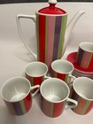 Vintage Candy Stripe By Elena Coffee Service Set Made In Japan 3125 Cups Saucers