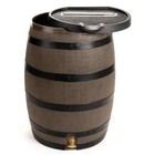 Usa 55 Gal  Premium Flat Back Rain Barrel With Removable Lid  Woodgrain With Bla
