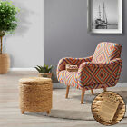 Round Storage Ottoman Footrest  Woven Hyacinth Wicker Footstool Basket W Lid