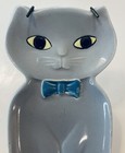 Vintage Ceramic Grey Cat Trinket Dish Wall Decor Blue Bow Tie Yellow Eyes Japan