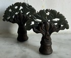 Pair Vintage 1950 Mid-century Patinated Metal Lamp Finials In The Chinese Taste