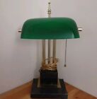 Vintage 50 60 s Green Glass Shade Marble And Brass Electric Bankers Lamp Used