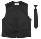 Boy s Dress Vest   Necktie Solid Black Color Neck Tie Set For Suit Or Tuxedo