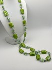 Green Glass Rectangular Beads Silver  Necklace Earring Set