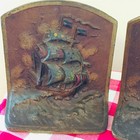 Antique Bronze brass Cast Iron Nautical Galleon Sail Ship Heavy Bookends  177
