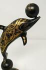 Vintage Old Brass Engraved Metal Dolphin Nautical Art Sculpture Statue