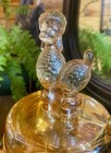 Vintage Iridescent Marigold Carnival Glass Covered Powder Jar With Poodle Finial