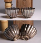 Japanese Silver Pair Of Sake Cups 1 85inch Floral Shaped By Sugimoto Gisuke
