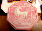 Vintage Incolay Stone Design Pegasus Unicorn Pink Jewelry Trinket Box Octagonal