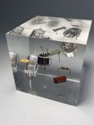 Vintage Pierre Giraudon Paperweight Lucite Cube Vacuum Tubes   Transistor Parts